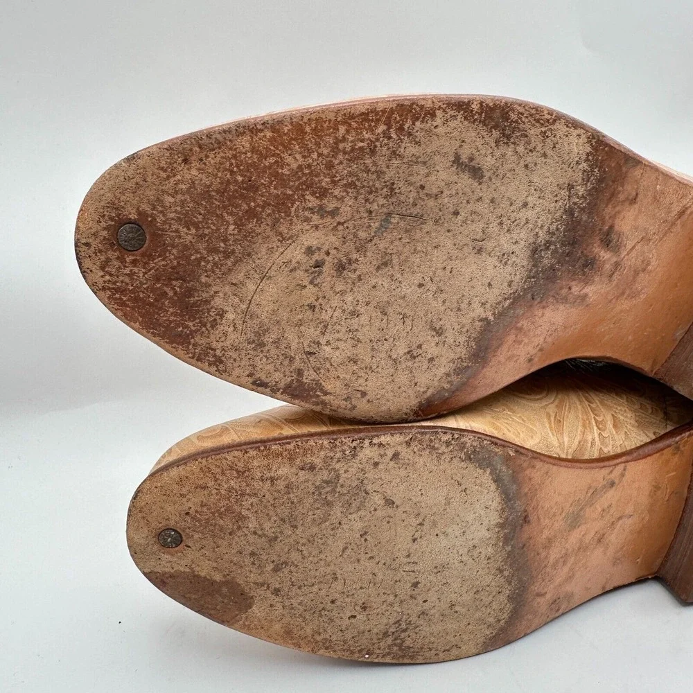 Justin Loafers Shoes Mens Size 8C‎ Narrow Tan Leather Tooled Monk Strap Western